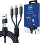 Кабель 3MK Hyper 3 в 1 Type-C USB-A to Type-C micro-USB Lightning 1.5 м Чорний (5903108541244) - зображення 1