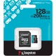 Карта памъяти Kingston microSD 128GB C10 UHS-I U3 A2 V30 R200MB/s + SD - изображение 3