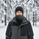 Комплект мужской вязаная шапка + хомут-баф-снуд на флисе теплый зимний набор 56-58 см Черный - изображение 7