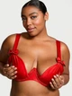 Атласный комплект белья Victoria's Secret бюст-балконет и трусики тонг с помпонами 1159864487 (Красный S) - изображение 2