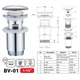Донный клапан для раковины Zerix BV-01 1 1/4'' с переливом автоматический СLICK-СLACK (Цвет хром - изображение 2