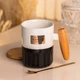 Чашка керамічна Vintage з бамбуковою кришкою та ложкою 400 мл Чорний з білим TS Kitchen HP7204B - зображення 5