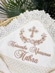 Крыжма для мальчика Family Tradition велюровая махра с вышивкой и кружевом 100х100 см айвори Веночек Таинства Крещения - изображение 3