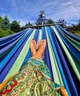 Усиленный хлопковый гамак с планками 120 см, семейный, зеленый с синим - изображение 10