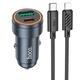 Зарядне автомобільне Hoco Z57A USB/Type-C PD30W+QC3.0 швидка зарядка для телефона + кабель Type-C to Lightning Сірий - изображение 1