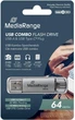 Флеш пам'ять USB MediaRange Combo Flash Drive 64GB USB 3.2 Gen1 + Type-C Silver (MR937) - зображення 2
