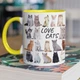 Чашка керамічна з малюнком "Love Cats" 330 мл для напоїв біла з жовтою ручкою на подарунок - зображення 1