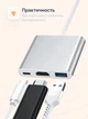 USB хаб на HDMI и USB для Type-C адаптер для USB-C на телевизор и флешку кабель для ТV на HDMI 1080P и USB - изображение 2