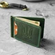 Кожаный зажим для денег Tryzub Green из натуральной кожи Crazy Horse, зеленый, с тиснением Герб Украины - изображение 8