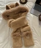 Шапка шарф з подовженим шарфом та рукавичками, коричнева - изображение 3