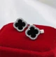 Серебряные серьги в стиле Van Cleef (Ван Клиф) клевер с Ониксом и камушками (ЛК-013631он) - изображение 1