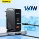 Сетевое зарядное устройство Baseus GaN5 Pro 160W 2Type-C + USB 5A с функцией быстрой зарядки QC4.0+PD3.1 + Кабель Type-C to Type-C 240W 48V/5A 1м (P10110825113-00) Black - изображение 1