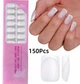 Гелеві тіпси для нарощування з французьким манікюром Soft Gel матові Квадрат S 150 шт молочно-білі (410) - зображення 1