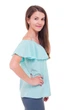 Жіноча однотонна блуза з воланом на бретелях LadyLike 50 Бірюзовий (ll2151410042444) - изображение 2