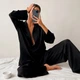 Комплект женской пижамы Lesko 2SYCK1315 Черный M рубашка с длинным рукавом и штаны - изображение 2