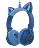Детские наушники беспроводные Единорог с кошачьими ушками синий Cat STN-27 LED Bluetooth - изображение 4