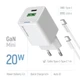 Мережевий зарядний пристрій ColorWay GaN Mini 20W PD Port PPS USB (Type-C PD + USB QC4.0) White (CW-CHS062PDC-WT) + кабель Type-C - зображення 7