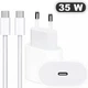 Комплект Зарядний блок для iPhone 15 16 17 Pro Plus Max Швидка зарядка USB-C Мережевий зарядний пристрій 35W Блок живлення Type-C Power Adapter; Кабель плетений 60W для швидкого заряджання айфон 15 16 17 iPad Samsung 90 см LEXEGO BK3560/W1 - зображення 2