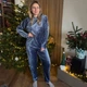 Пижама (кофта+штаны) женская теплая Велсофт 48 р темно-синяя Ananasko KPV1 - изображение 4