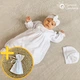 Одежда для крещения девочки с льняным кружевом Мамине Сонечко 56 размер Бантик велюр белый + свечи у подарок (арт.11207) - изображение 1