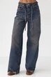 Жіночі джинси на зав'язках із потертостями - темно-синій колір, 40р - зображення 1