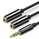 Аудиокабель UGREEN AV141 3.5mm male to 2xFemale Audio Cable Aluminum Case 0.2m Black (UGR-30619) - изображение 1