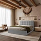 Кровать полуторная с подъемным механизмом 140x200 Tiramisu Light Grey Viorina-Deko Светло-серый (каркас с ламелями/без матраса) (ЛДСП/ткань) - зображення 4