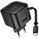 Мережевий зарядний пристрій HOCO C154A Changer With Retractable Cable Type-C PD20W+QC3.0 (1USB-C) (Black) (243480) - зображення 1