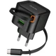 Мережевий зарядний пристрій HOCO C154A Changer With Retractable Cable Type-C PD20W+QC3.0 (1USB-C) (Black) (243480) - зображення 3