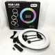 Кільцева LED лампа RGB MJ45 Ring 45 см комплектація адаптер із вбудованим кабелем, тримачі для телефону, пульт - зображення 4