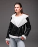 Женская куртка косуха на искусственном меху цвет черный размер XL R.A_6007_4 - изображение 2