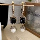 Сережки-підвіски “Royal Noir” з чорним агатом та перлами, antique gold золотисті стиль вінтаж бохо 8164 - зображення 1