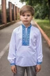 Вишита сорочка для хлопчика 5–12 років, батист, біла, довгий рукав, натуральна вишивка , 152, Білий з синім - зображення 3