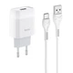 Мережевий зарядний пристрій Hoco C72A USB білий + кабель USB to Type-C - зображення 1