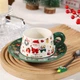 Новогодняя чашка Lesko "Merry Christmass" Санта-Клаус JJX005 Green подарочная с блюдцем и ложечкой - изображение 2