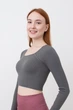 Топ вкорочений з довгим рукавом Giulia CROP TOP RIB one size Grey-poppy seed, Спортивный женский кроп-топ с длинным рукавом - изображение 4