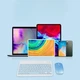 Клавиатура и мышка беспроводная Bluetooth KIT Белая с голубым - изображение 2