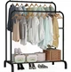 Подвійна стійка-вішак для одягу та взуття Loft Rack підлогова стальна з полицею Black - зображення 2