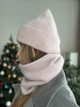 Комплект жіночий шапка в'язана і баф Zefur One size бежево-рожевий - зображення 3