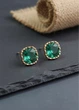Серьги гвоздики женские с квадратным зеленым камнем Fashion Jewelry Золотистые 18915 - изображение 1