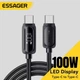 Кабель Essager Type-C – Type-C PD 100W (20V/5A) LED дисплей быстрая зарядка для ноутбуков смартфонов планшетов (длина 1 м) - изображение 1