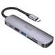 Переходник Hoco HB28 Multi-function 6in1 (Type-C to HDTV+USB3.0+USB2.0+SD+TF+PD) Metal gray - изображение 1