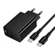Адаптер сетевой HOCO C to C cable Leader charger set CS94A |1USB/1Type-C, PD/QC, 20W/3A| Black - изображение 2