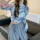 Вкорочена прозора кофта-сітка з мармуровим принтом xs/s/m блакитний (50r012) - зображення 3