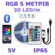 Світлодіодна RGB стрічка IP65 комплект 5м з пультом 24 кнопки та Bluetooth 30 світлодіодів на метр, USB 5V - зображення 1