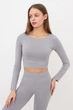 Топ женский укороченный с длинным рукавом Giulia CROP TOP L/XL Grey-griffin, стильный кроп-топ - изображение 2