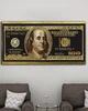 Грошова картина в офіс сто доларів з портретом Франкліна на полотні - Golden 100 Dollars - 30х60 см - изображение 2