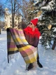 Женский теплый шарф Дред с бахромой Желто-розовая клетка кашемир 210х50 см 00843/04 - изображение 1