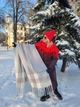 Женский теплый шарф Дред с бахромой Серо-голубая клетка с полосами кашемир 210х40 см 00843/03 - изображение 1