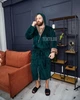 Халат мужской теплый махровый длинный с капюшоном двухцветный изумрудный шоколадный 5XL 4002О - СШ - изображение 1